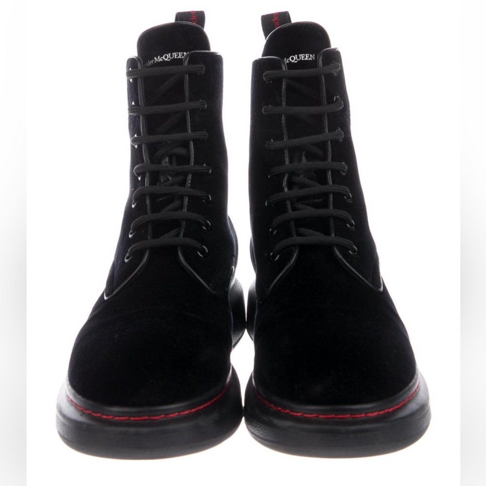 Alexander McQueen Ankle Black Velvet Combat Book w/Leather Trim Women’s Size 9